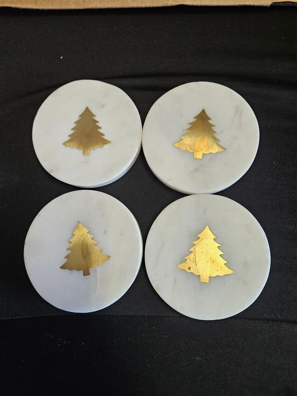 Pottery Barn Marble Tree Inlay Coasters - Set Of 4 .